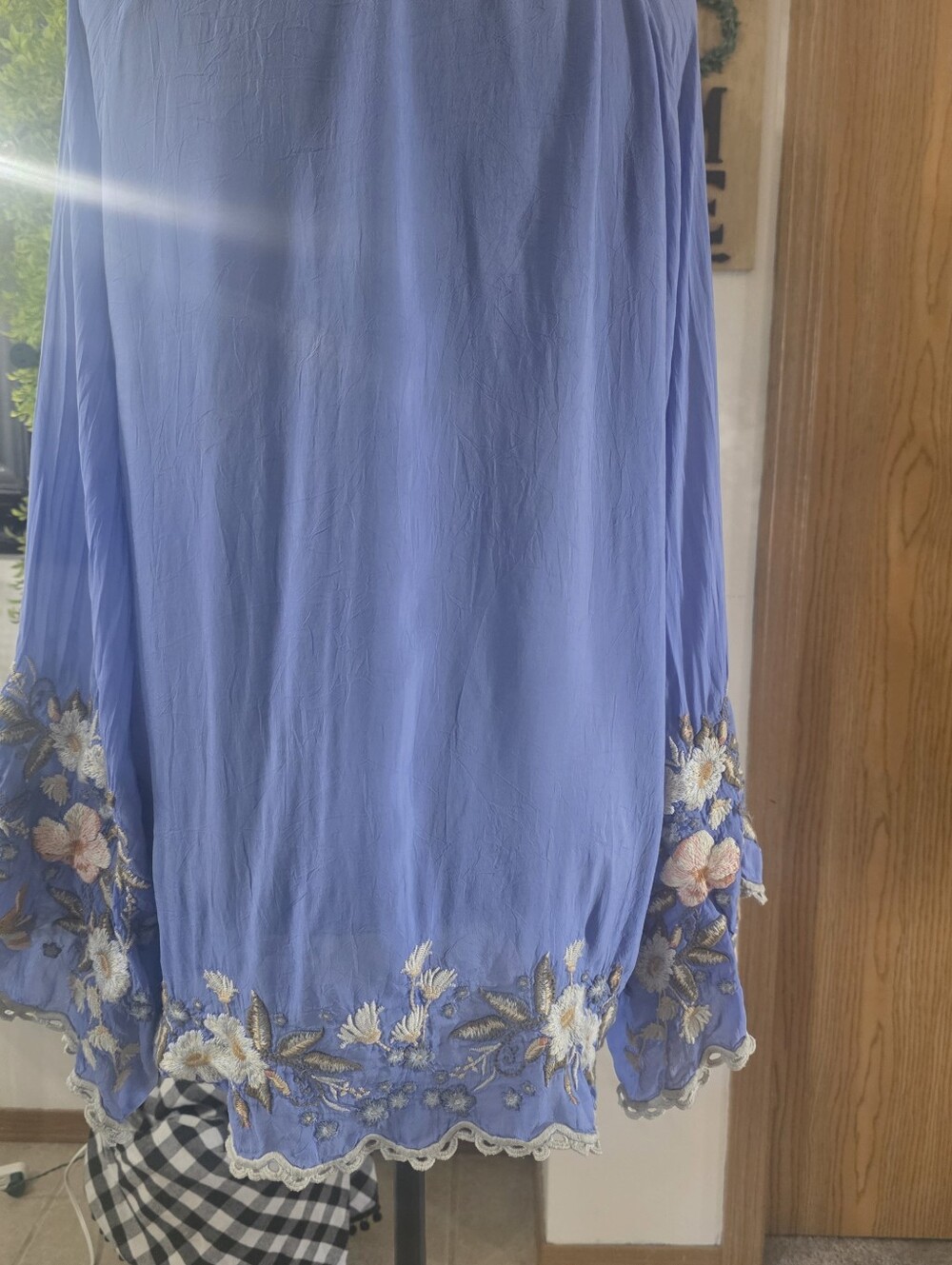 Johnny Was Indina Blouse Small Blue Floral Embroidered Boho Poncho Chic - Picture 9 of 10